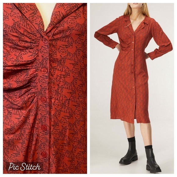 Compania Fantastica Dresses & Skirts - Compania Fantastica Long Sleeve Tiger Print Midi Dress